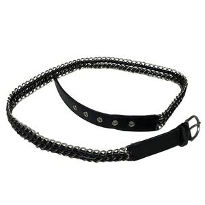 Womens Black Faux Leather Chain Belt Silver Buckle Studded Accent Size XL
